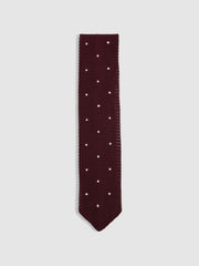 Reiss | Silk Knitted Pin-Dot Tie in Burgundy