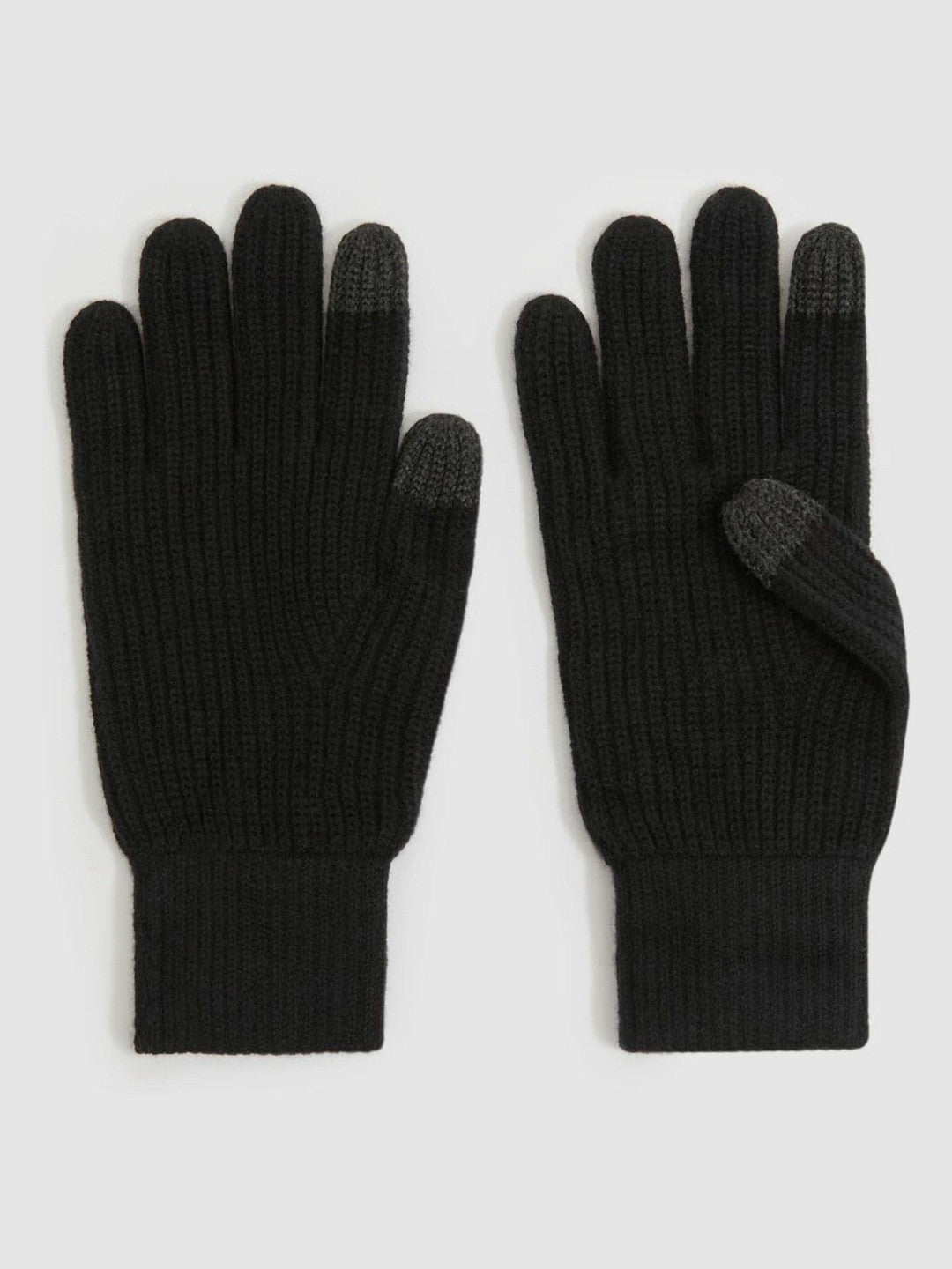 Reiss | Ribbed-Merino Touchscreen Gloves in Black