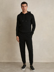 Reiss | Merino Wool Drawstring Hoodie in Black