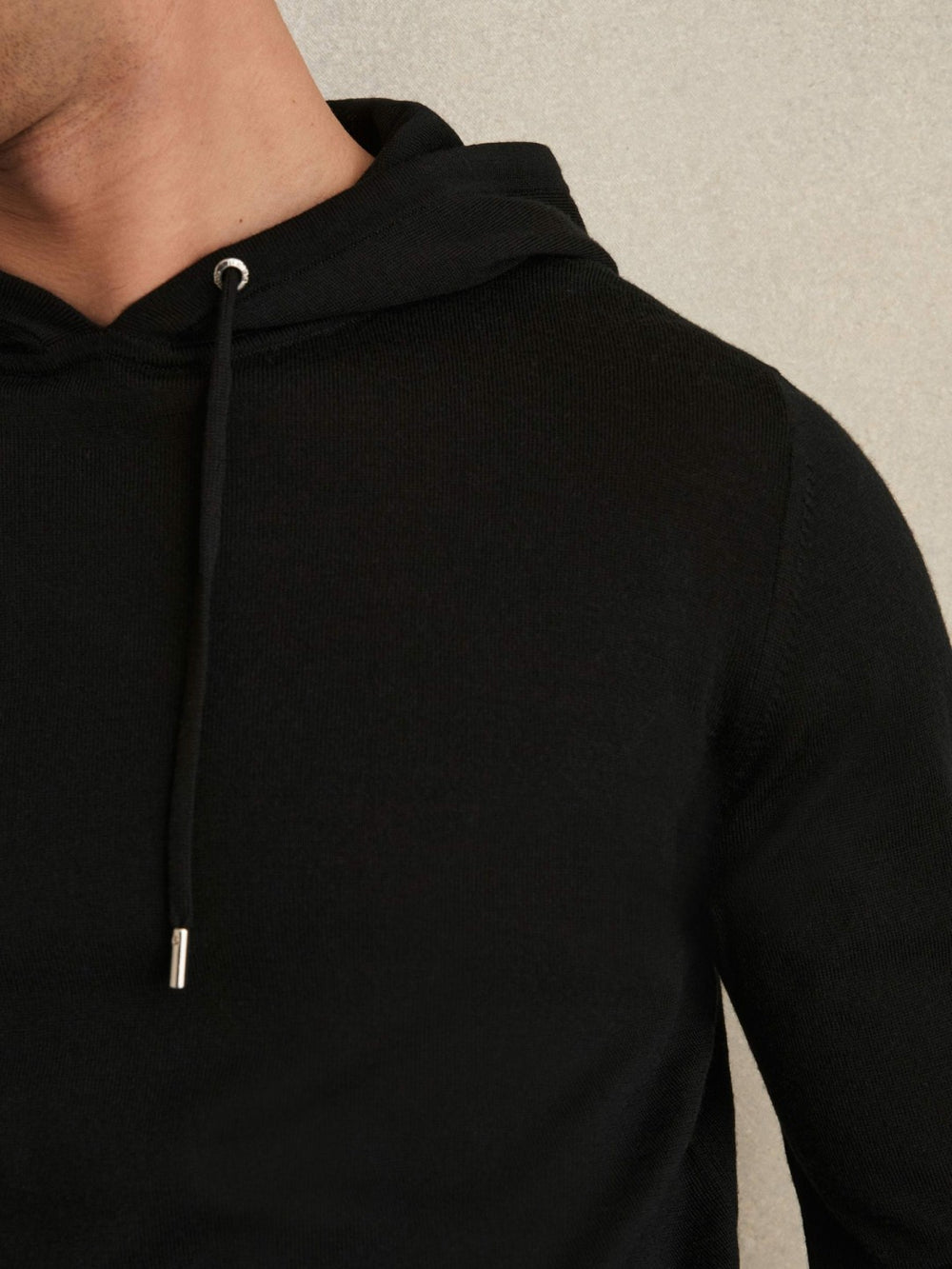 Reiss | Merino Wool Drawstring Hoodie in Black