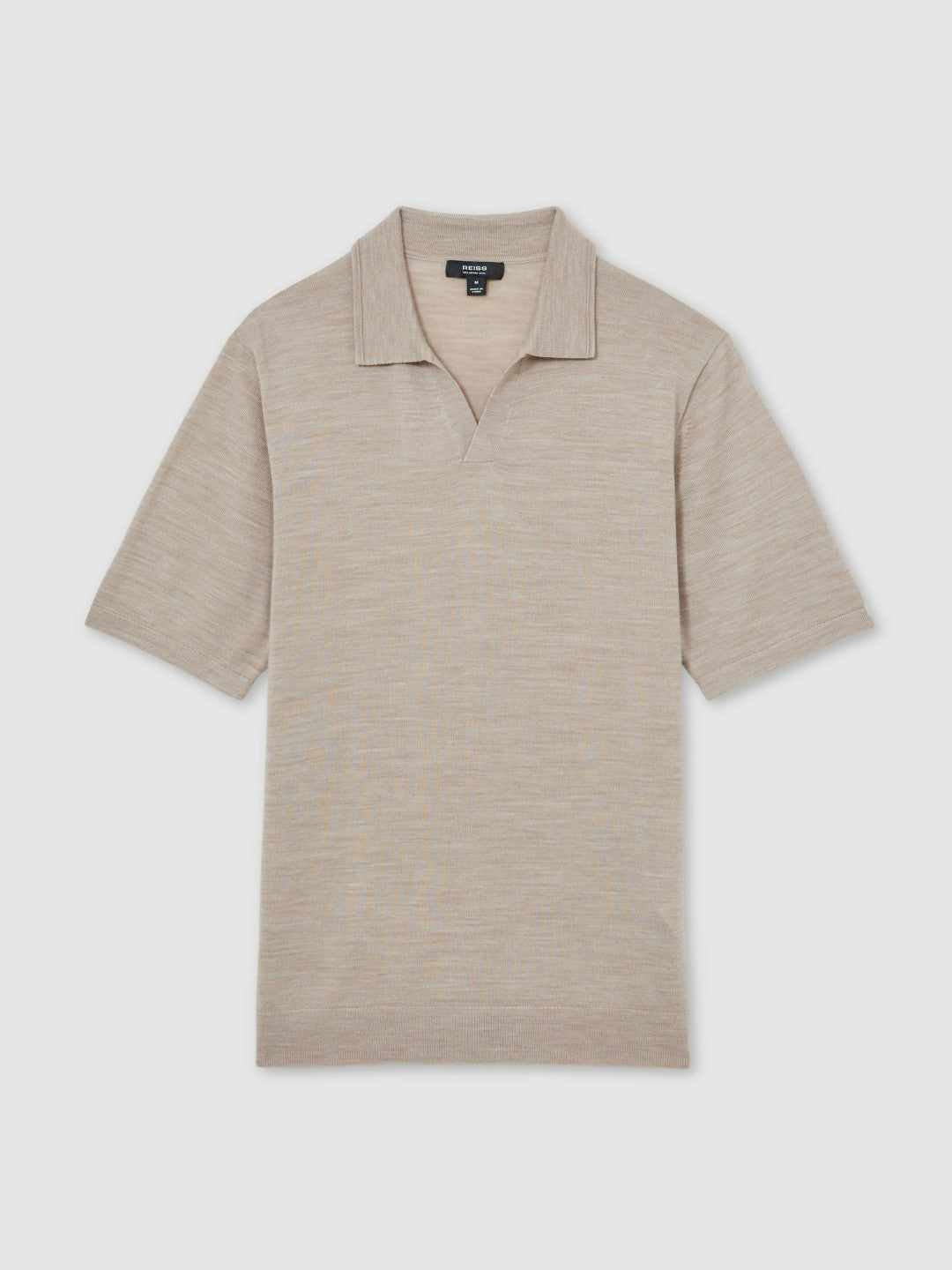 Reiss | Merino Wool Open Collar Polo Shirt in Wheat Melange