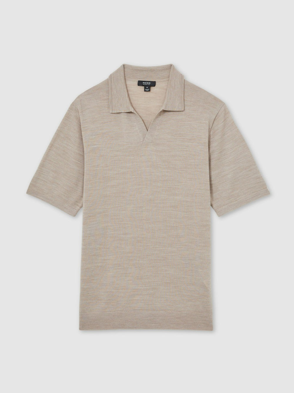 Reiss | Merino Wool Open Collar Polo Shirt in Wheat Melange