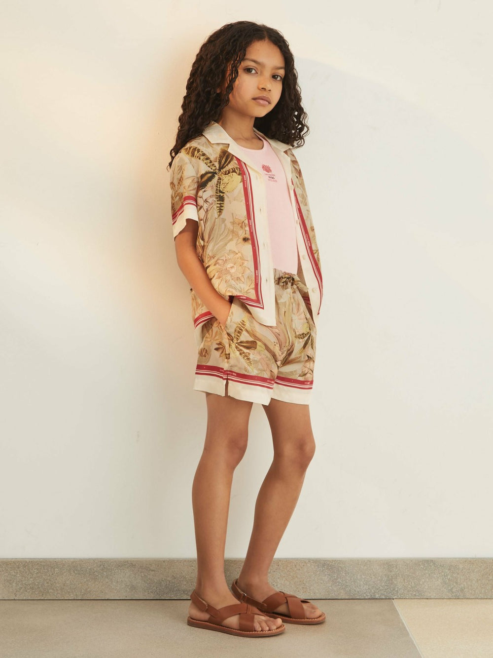 Reiss | 13-14 yrs  | NYBG Satin Floral-Print Shorts in Khaki
