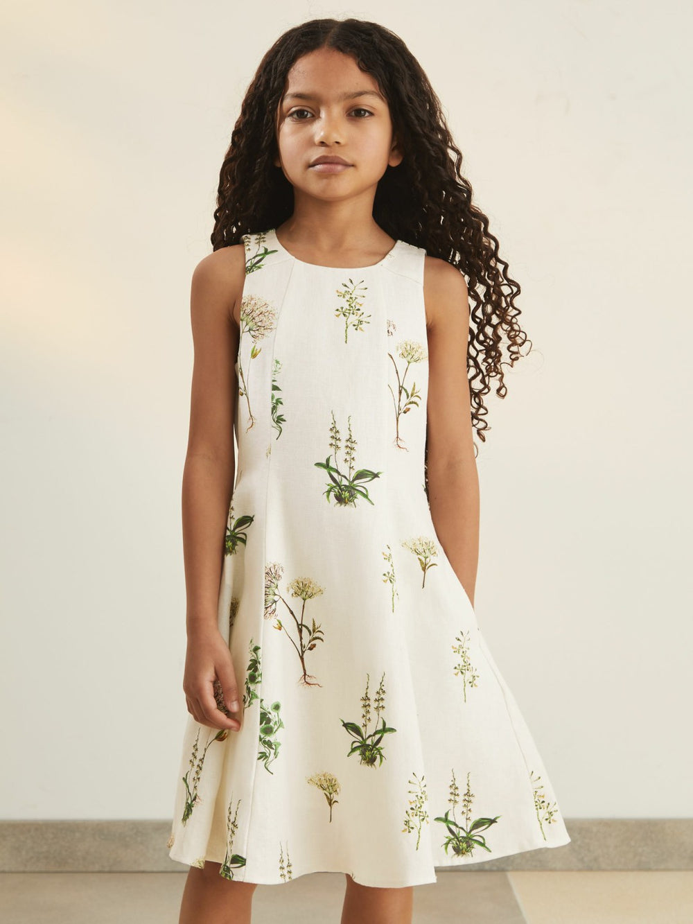 Reiss | 9-13 yrs  | NYBG Linen Floral Flared Dress in Ivory