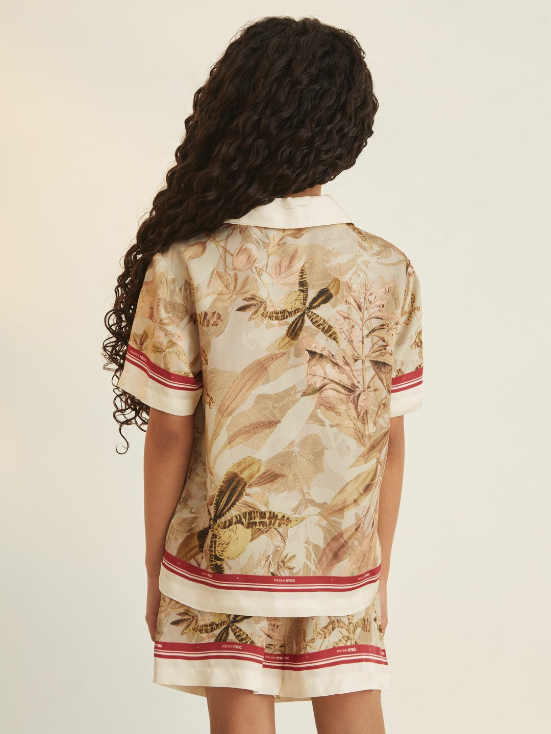 Reiss | 4-9 yrs  | NYBG Satin Floral-Print Shirt in Khaki