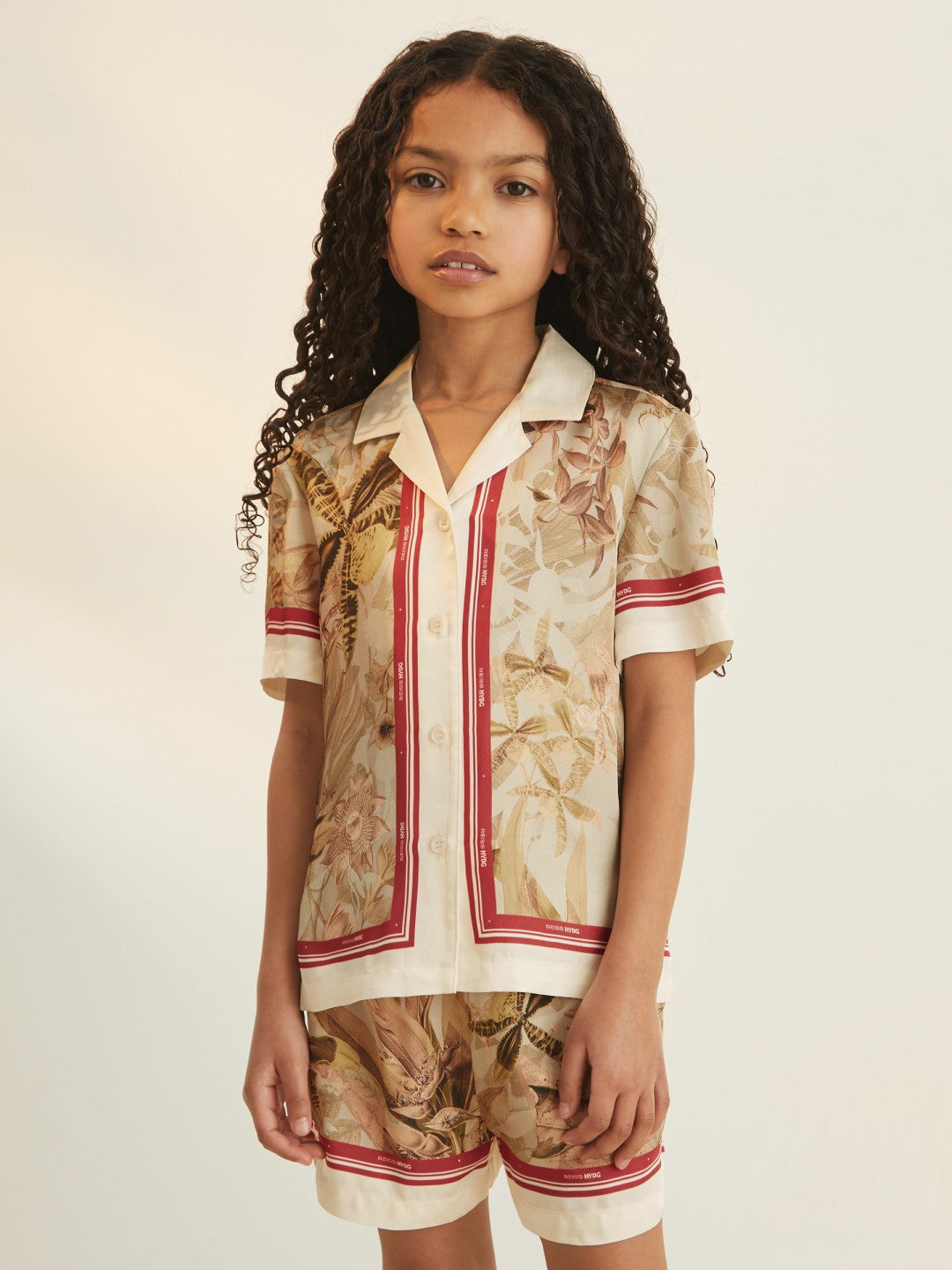 Reiss | 9-13 yrs  | NYBG Satin Floral-Print Shirt in Khaki