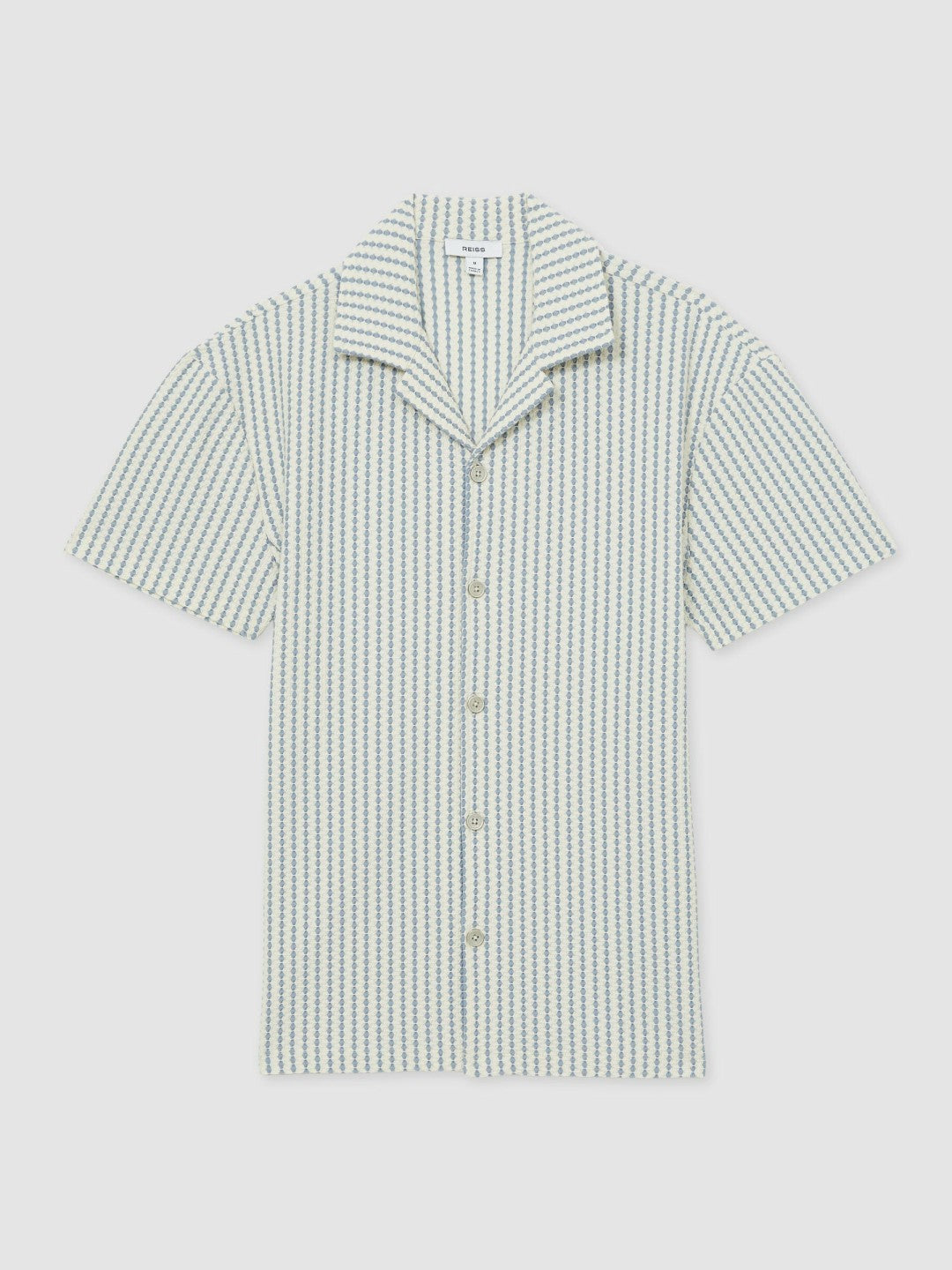 Reiss | Textured-Stripe Cuban-Collar Shirt in White/Soft Blue