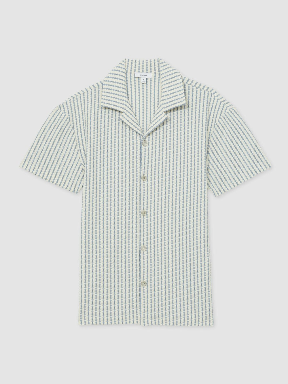Reiss | Textured-Stripe Cuban-Collar Shirt in White/Soft Blue