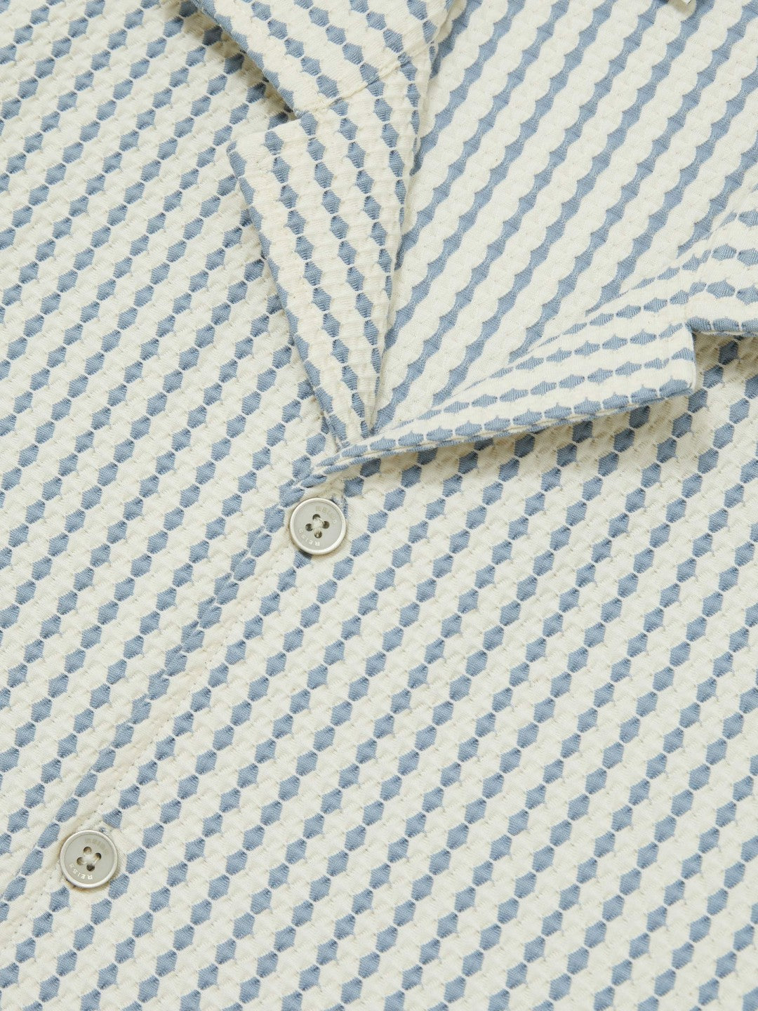 Reiss | Textured-Stripe Cuban-Collar Shirt in White/Soft Blue