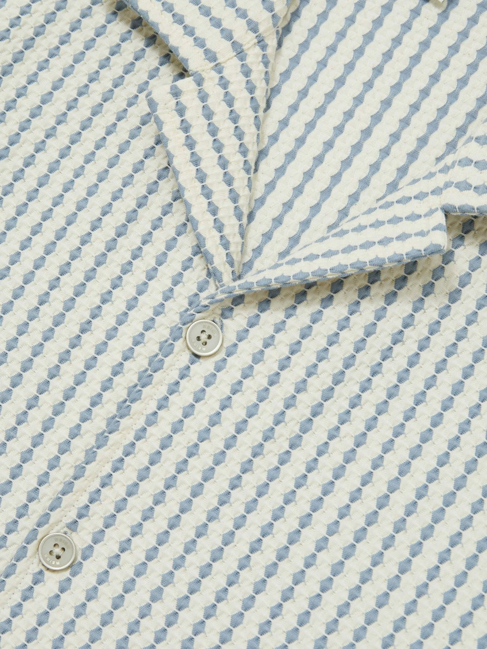 Reiss | Textured-Stripe Cuban-Collar Shirt in White/Soft Blue