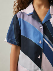 Reiss | 9-13 yrs Printed Cuban Collar Shirt in Blue Print