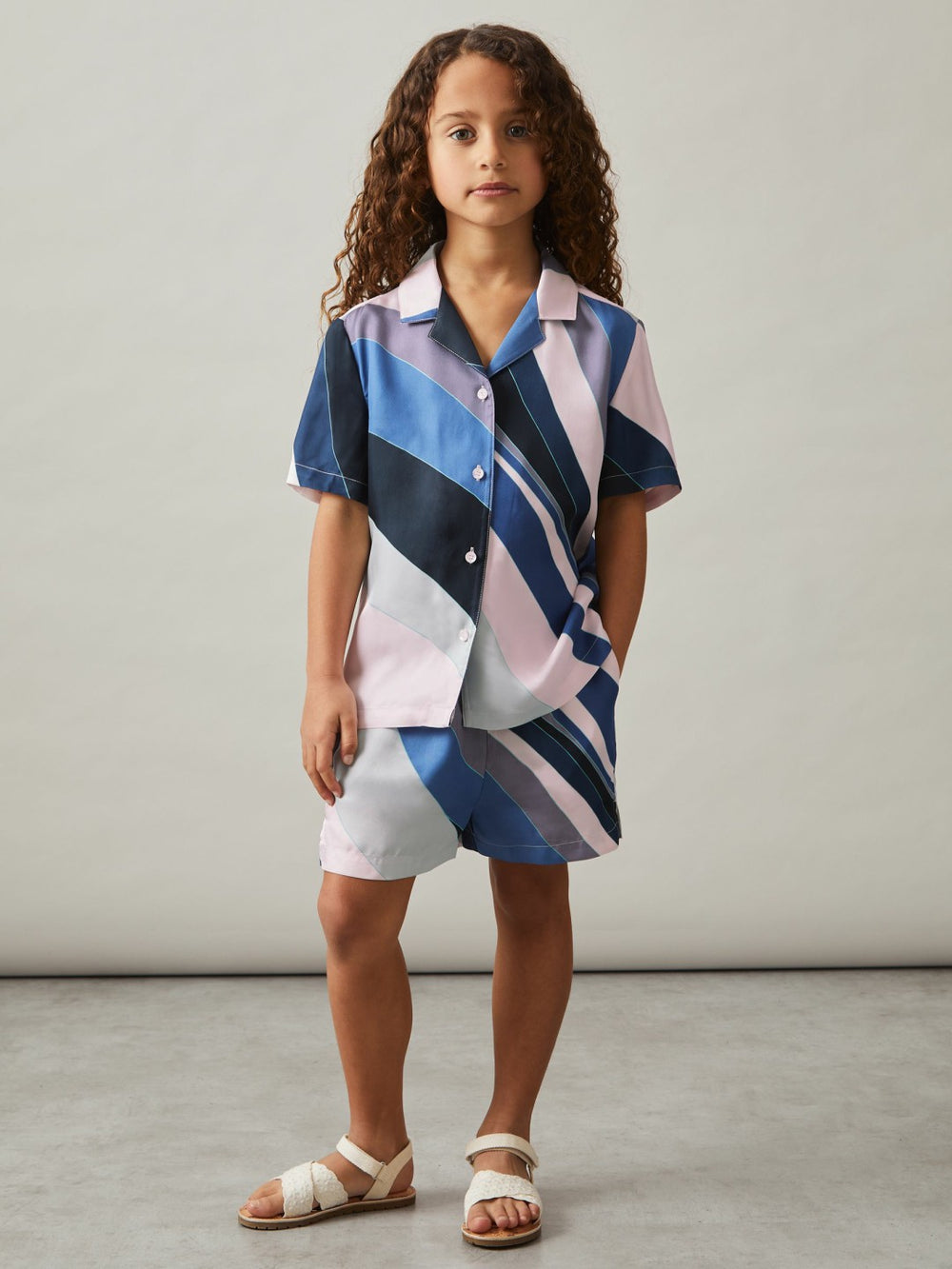 Reiss | 9-13 yrs Printed Cuban Collar Shirt in Blue Print