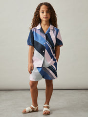 Reiss | 9-13 yrs Printed Cuban Collar Shirt in Blue Print