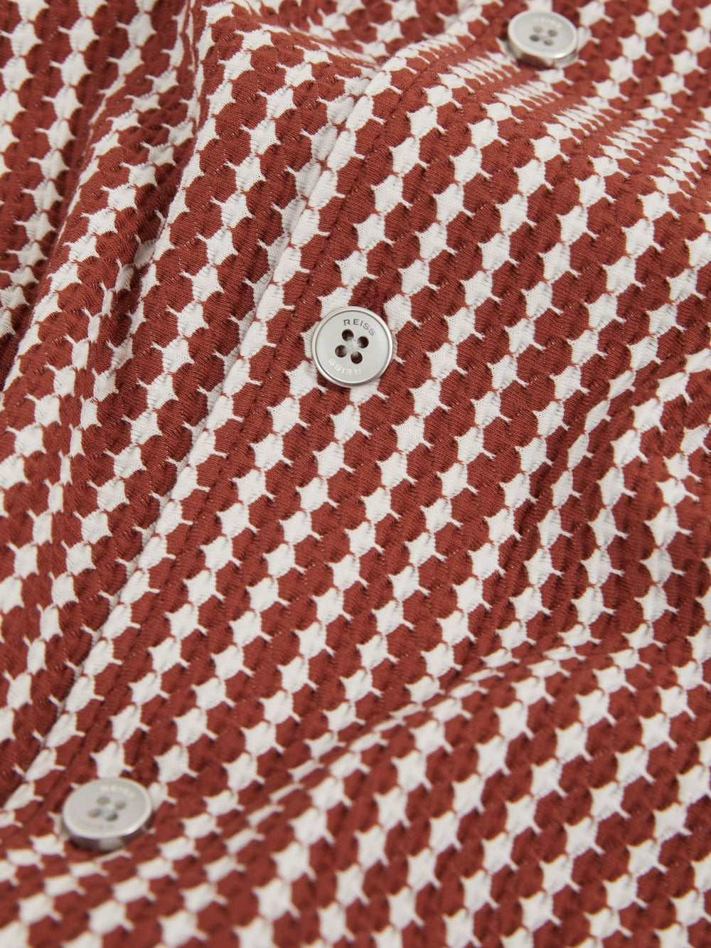 Reiss | Textured-Stripe Cuban-Collar Shirt in Rust Red/White