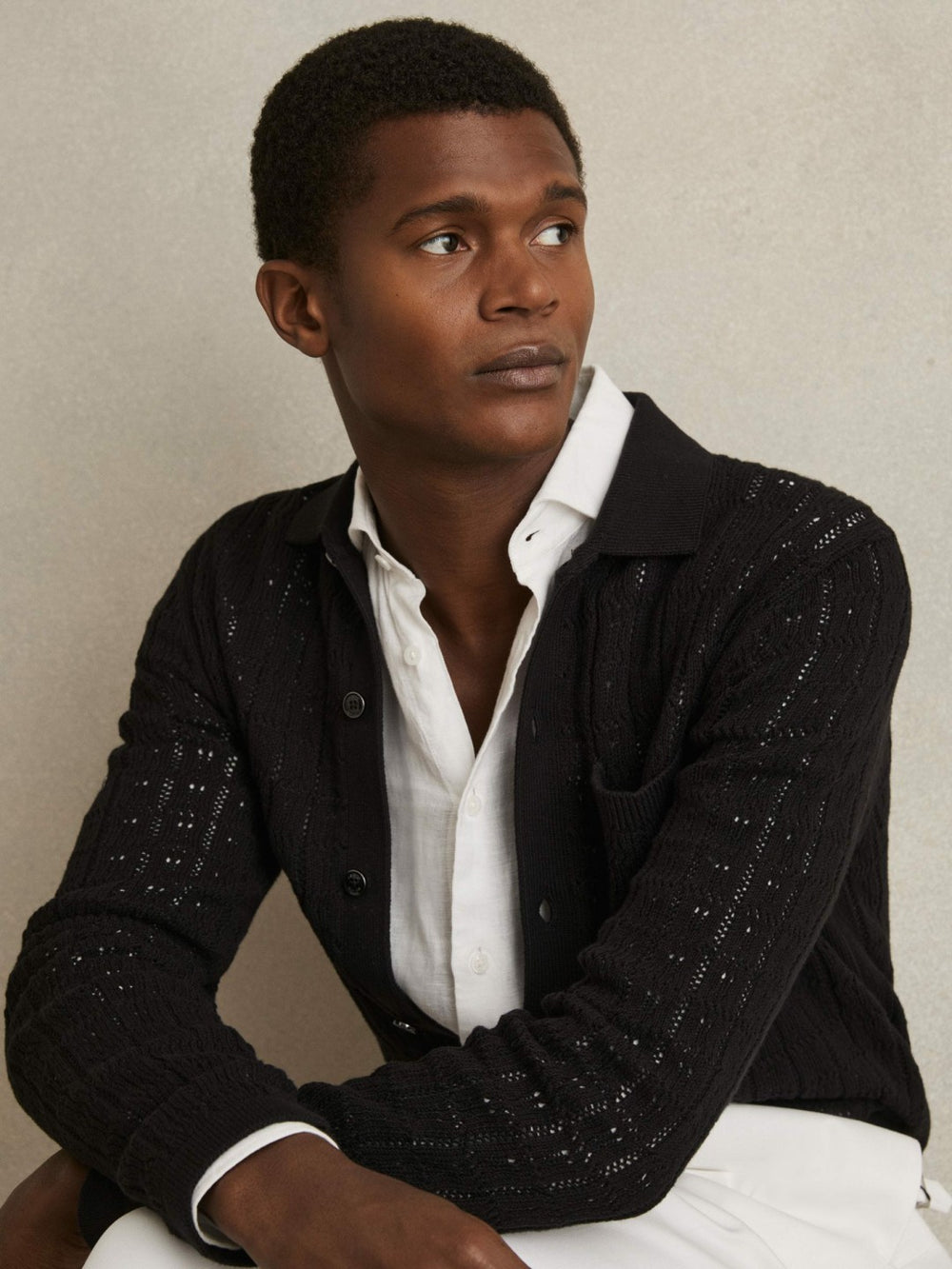 Reiss | Cotton-Blend Textured Knit Shirt in Black