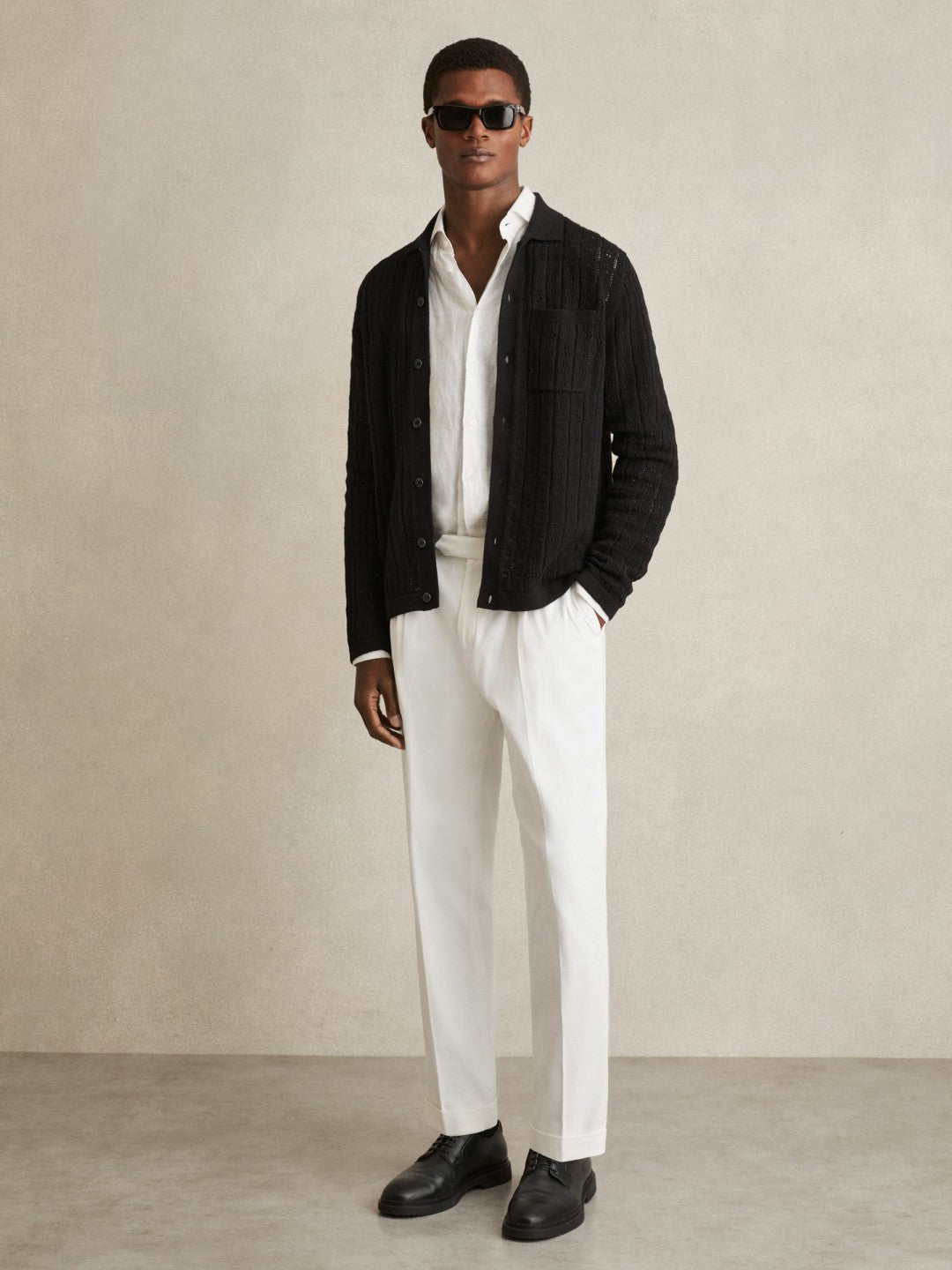Reiss | Cotton-Blend Textured Knit Shirt in Black