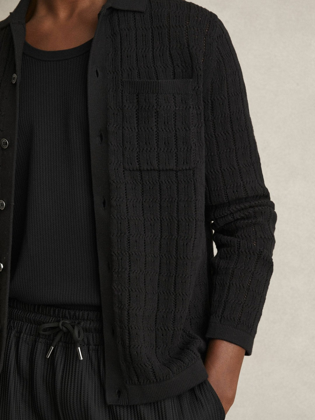 Reiss | Cotton-Blend Textured Knit Shirt in Black