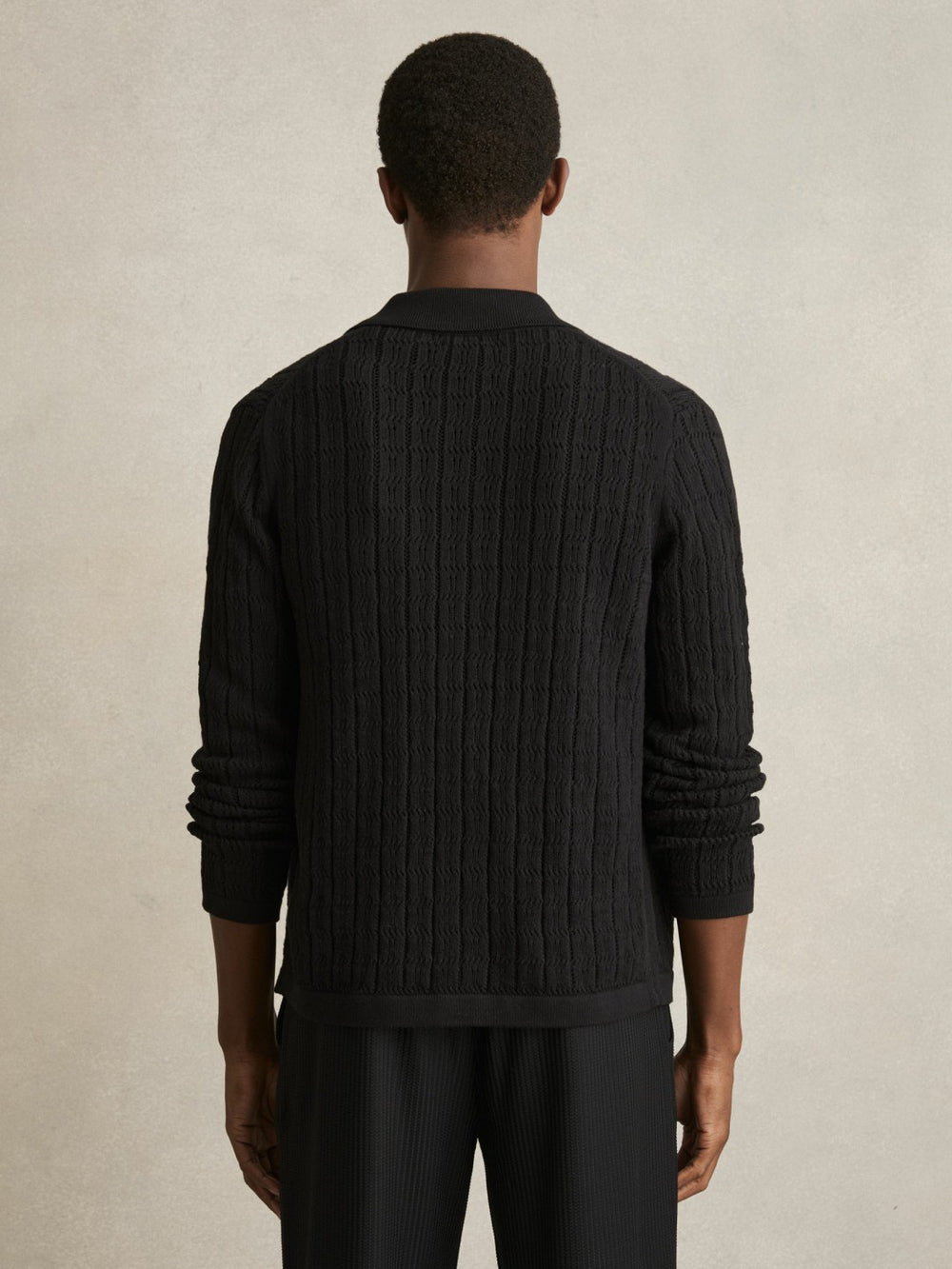 Reiss | Cotton-Blend Textured Knit Shirt in Black