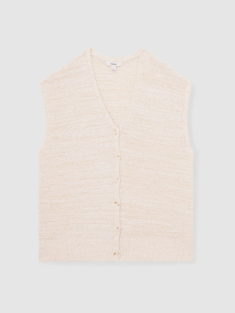 Reiss | Cotton-Linen Button-Through Knit Top in Ivory