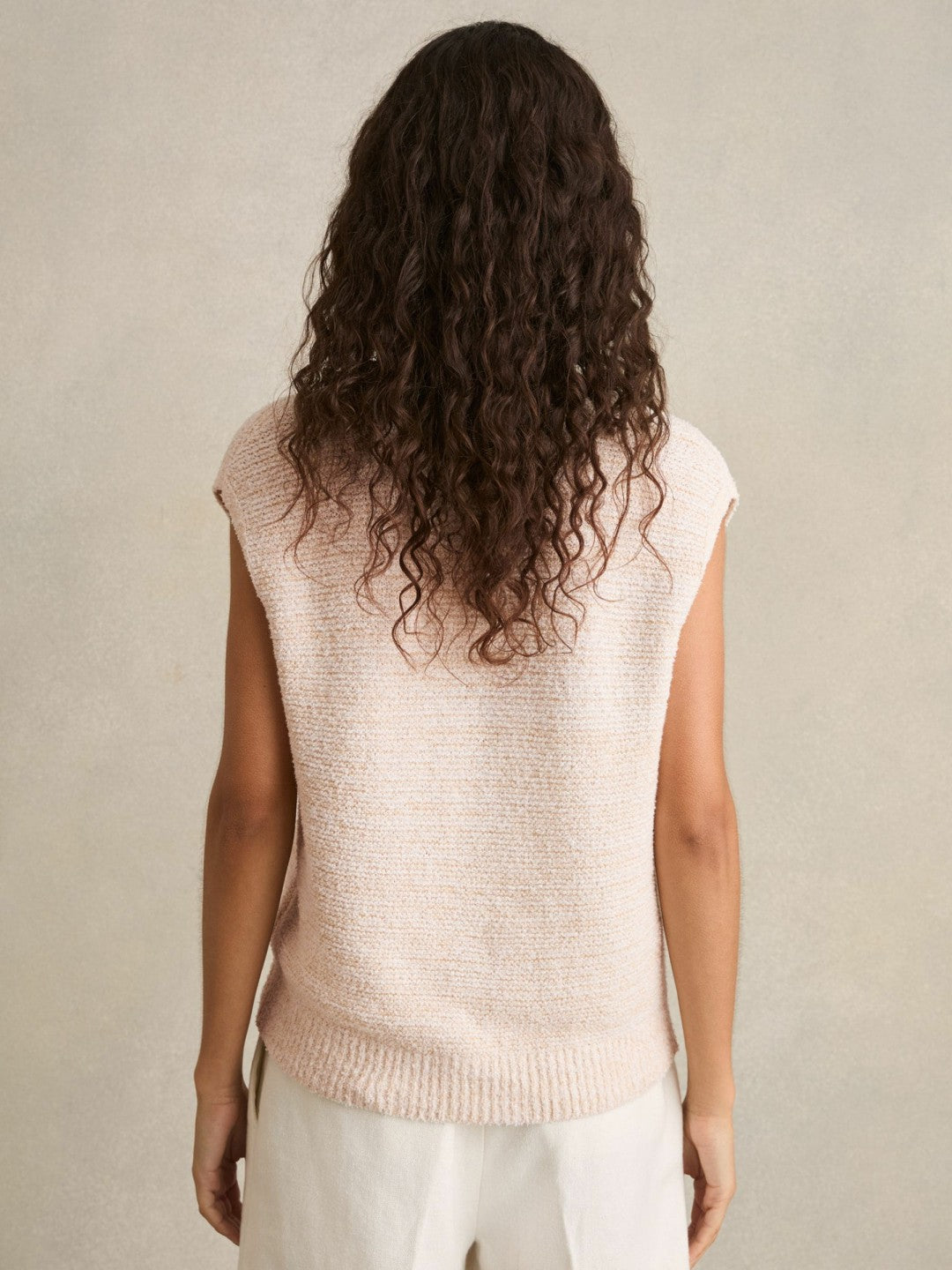 Reiss | Cotton-Linen Button-Through Knit Top in Ivory