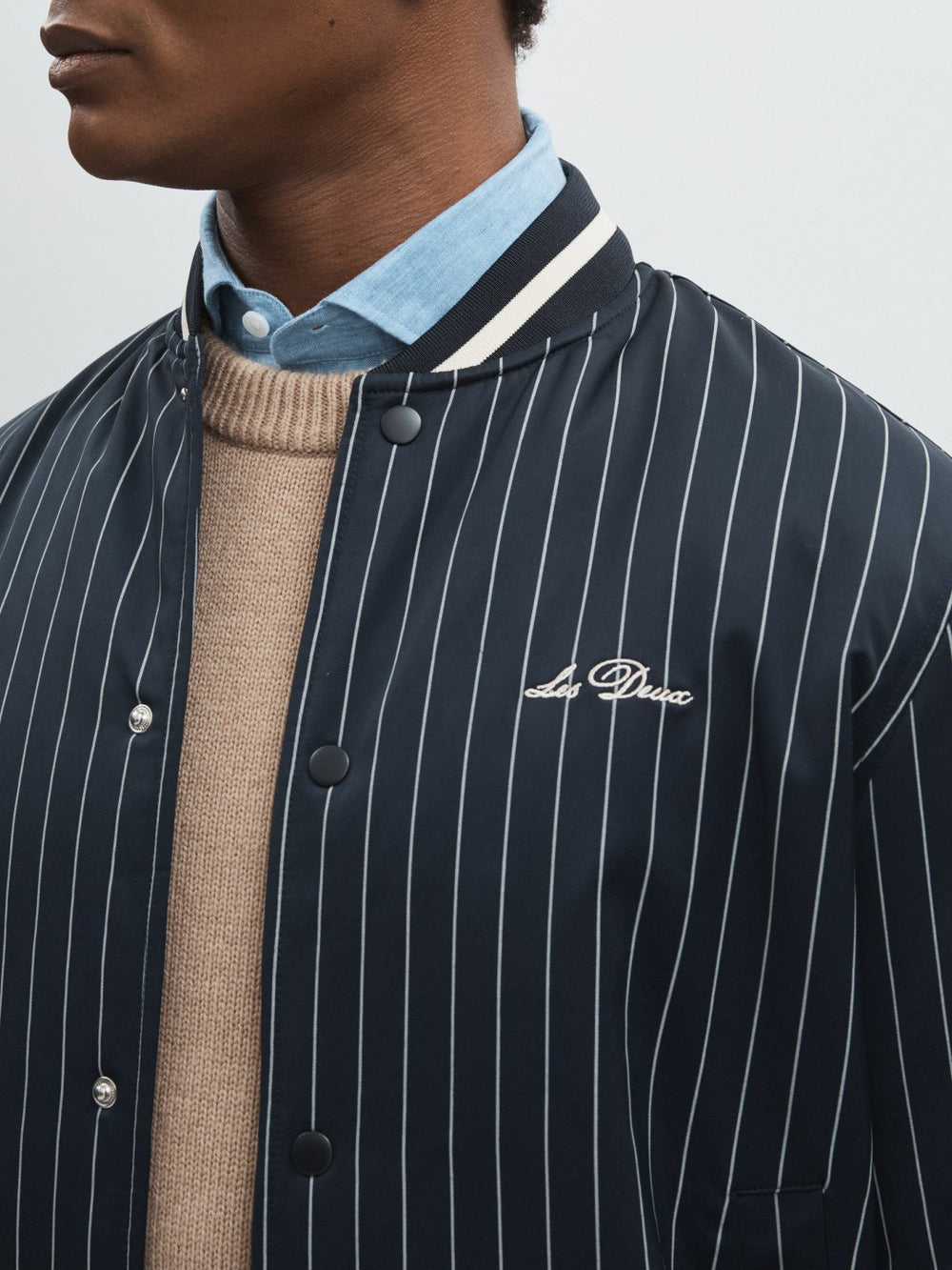 Reiss | Les Deux Technical Varsity Jacket in Navy Stripe