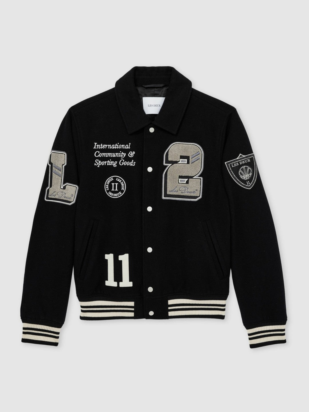 Reiss | Les Deux Wool-Blend Varsity Jacket in Black