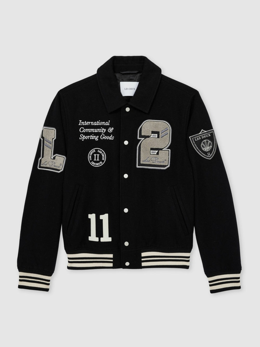 Reiss | Les Deux Wool-Blend Varsity Jacket in Black