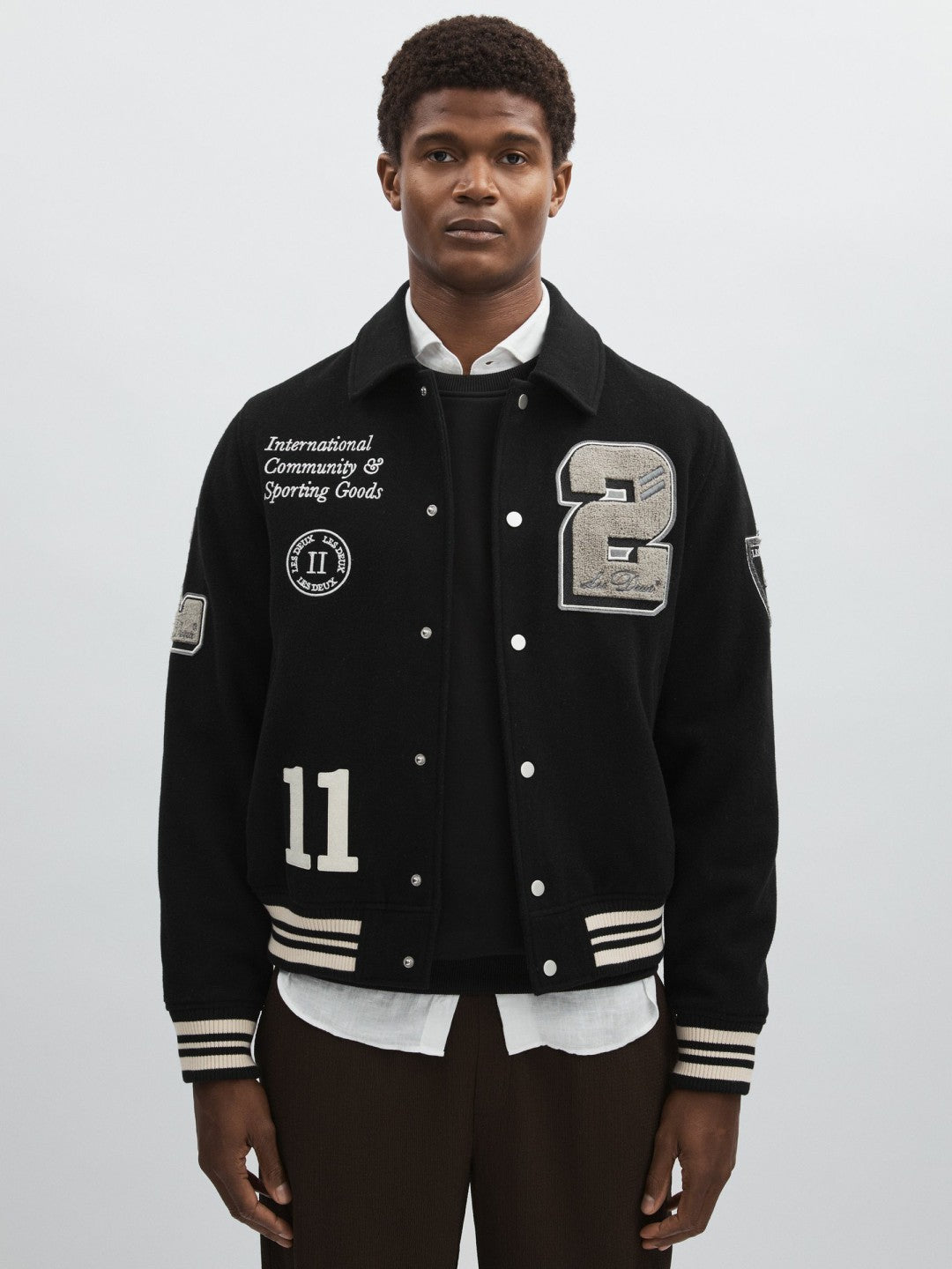 Reiss | Les Deux Wool-Blend Varsity Jacket in Black