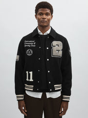 Reiss | Les Deux Wool-Blend Varsity Jacket in Black