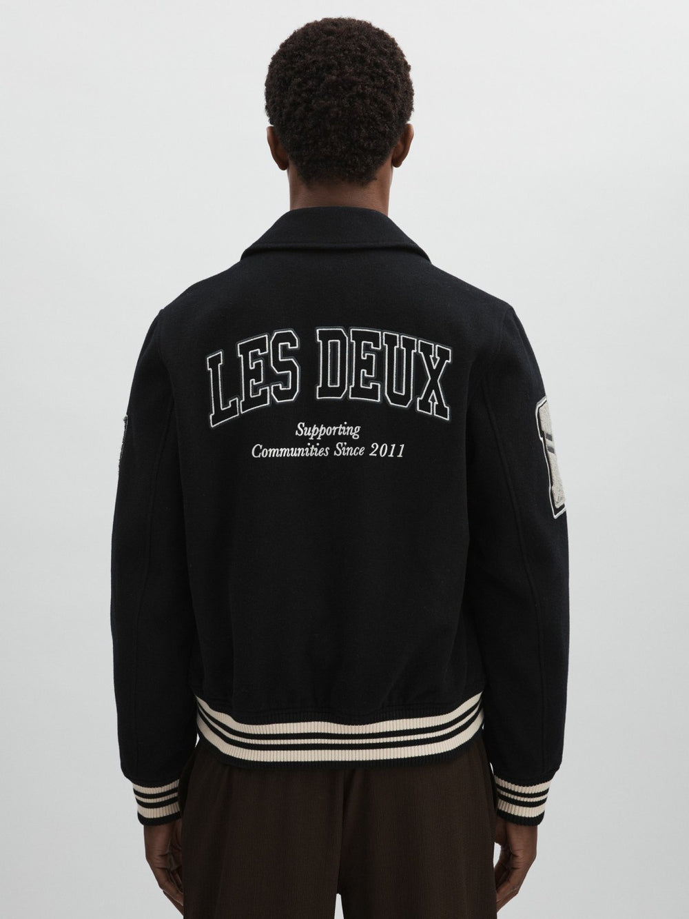 Reiss | Les Deux Wool-Blend Varsity Jacket in Black