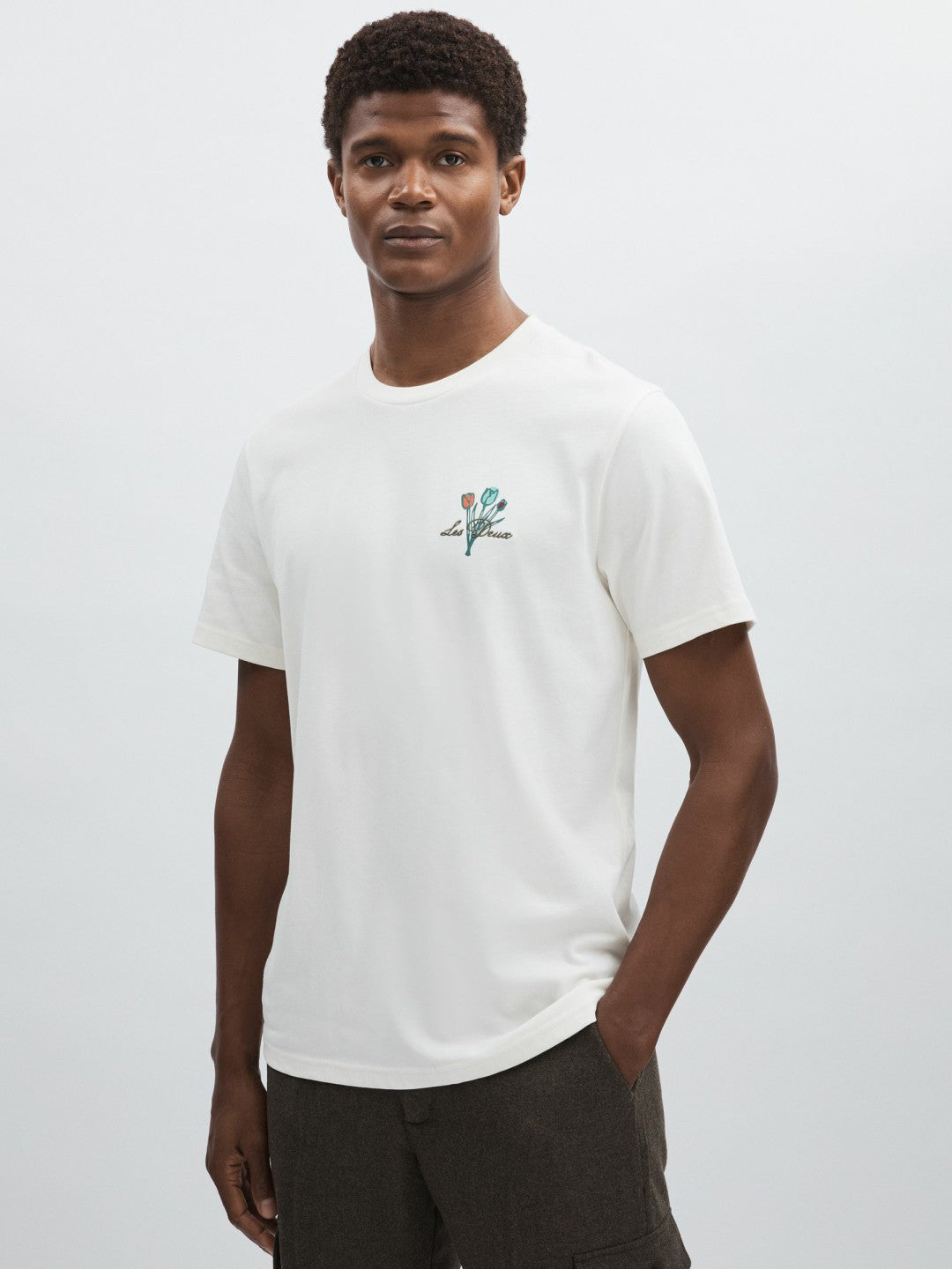 Reiss | Les Deux 100% Cotton Café Print T-Shirt in Ivory Print