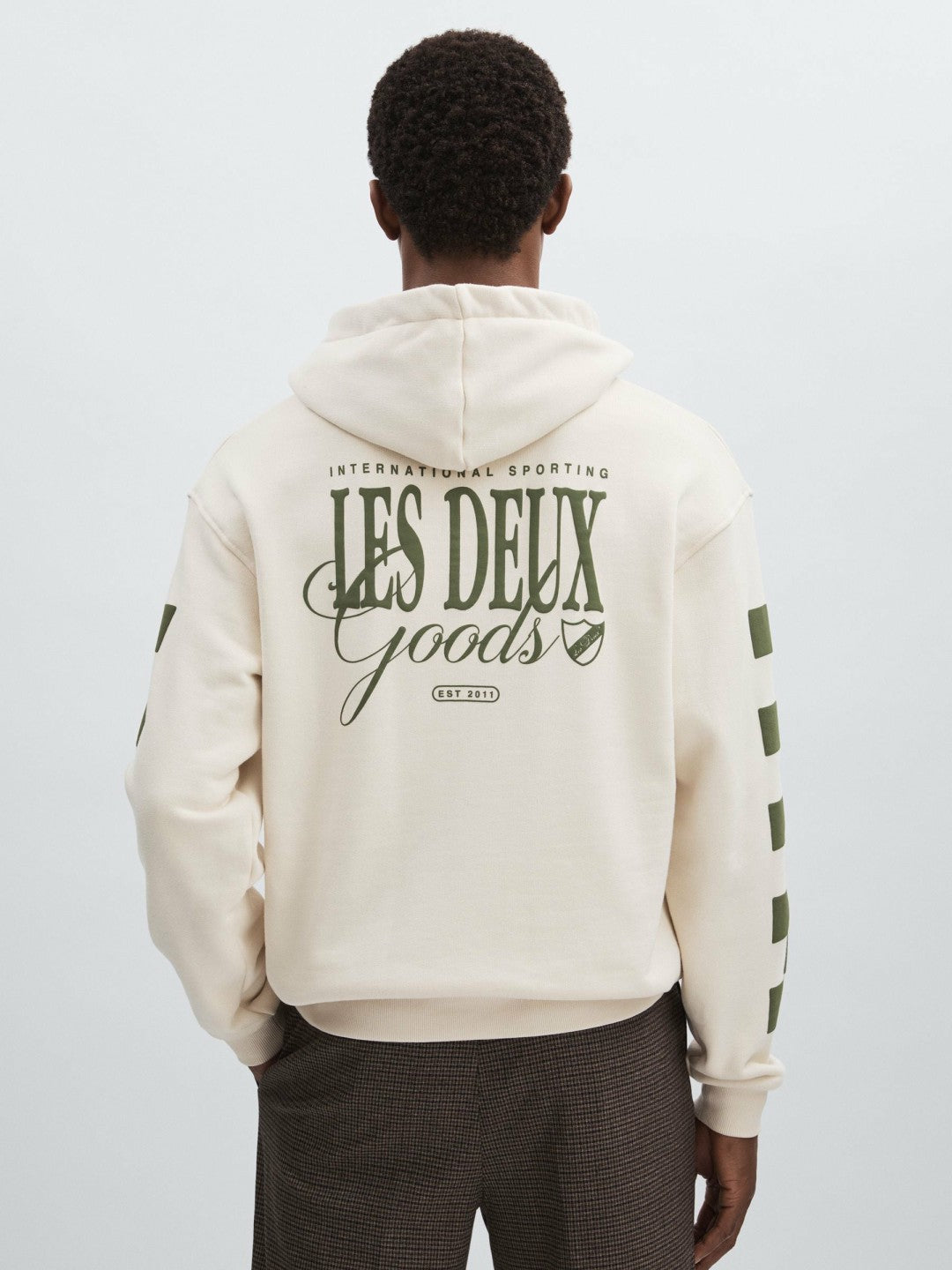 Reiss | Les Deux 100% Cotton Goods Print Hoodie in Ivory/Green