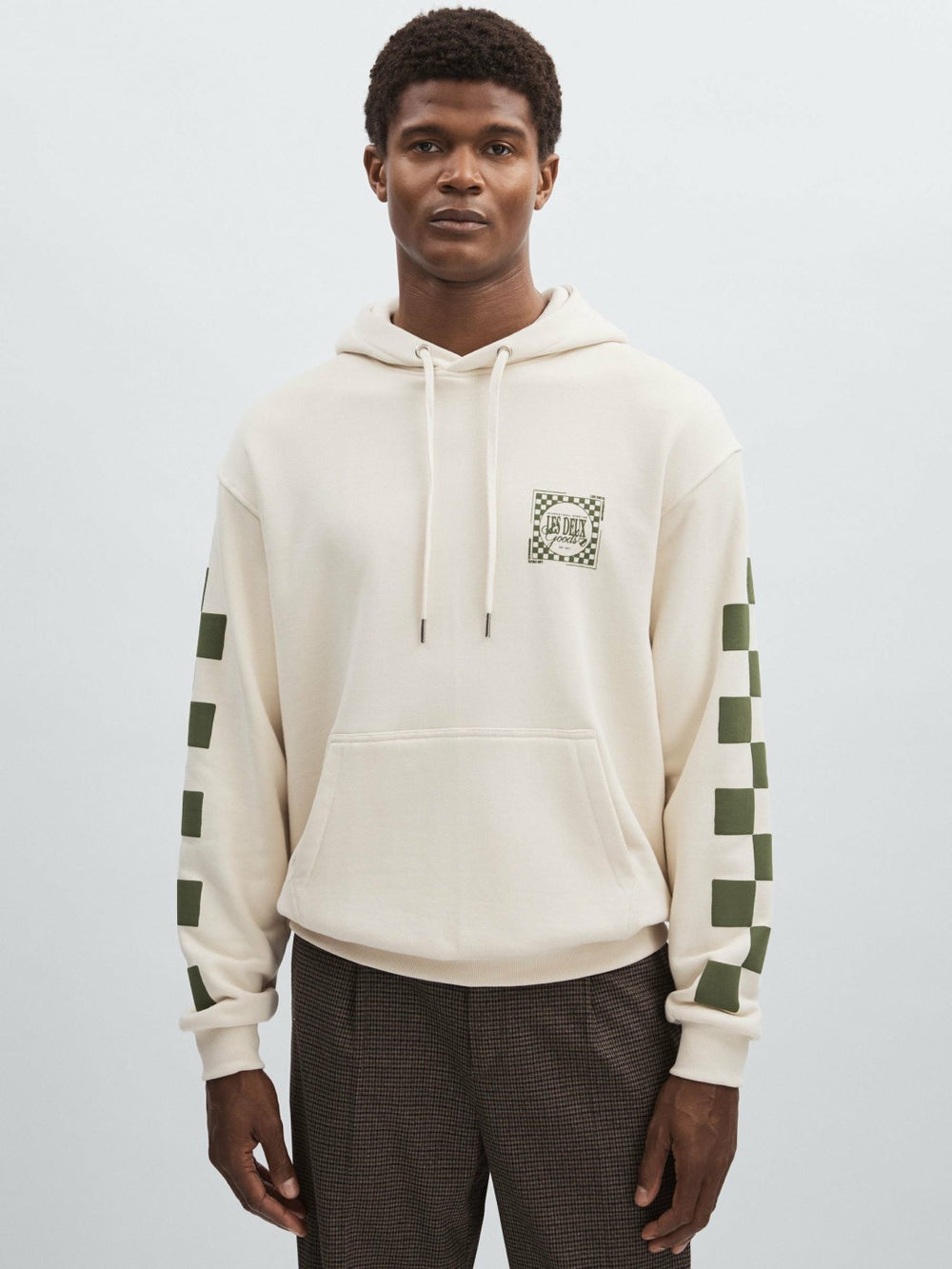 Reiss | Les Deux 100% Cotton Goods Print Hoodie in Ivory/Green
