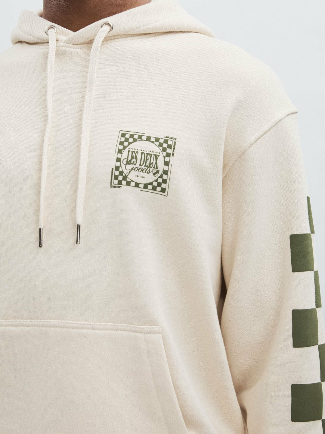 Reiss | Les Deux 100% Cotton Goods Print Hoodie in Ivory/Green