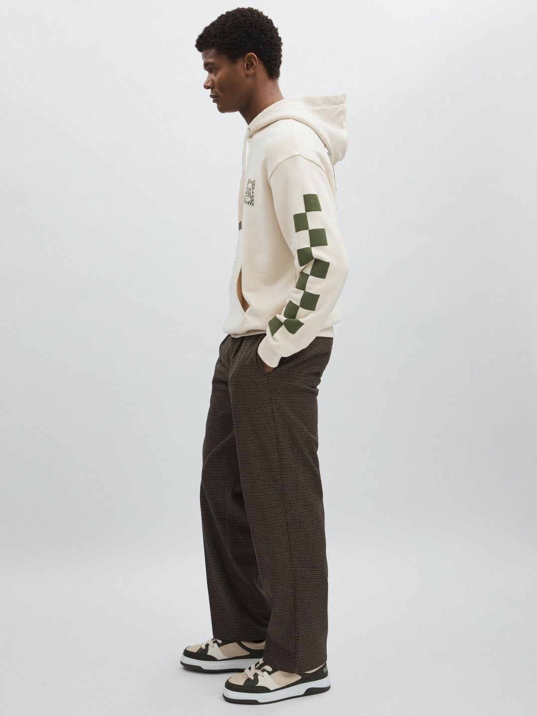 Reiss | Les Deux 100% Cotton Goods Print Hoodie in Ivory/Green