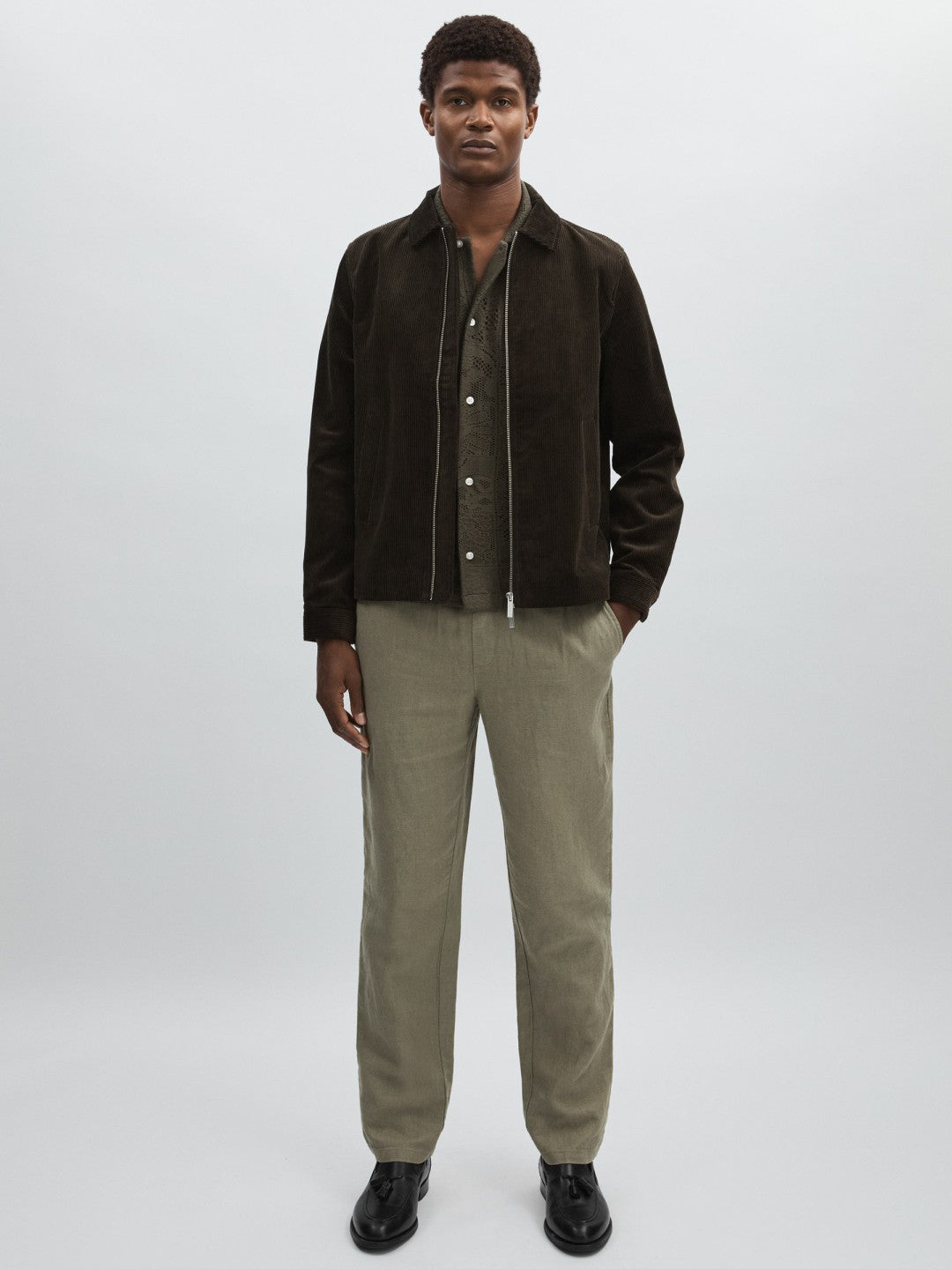 Reiss | Les Deux Drawstring Trousers in Green/Ivory