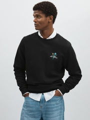 Reiss | Les Deux Cotton Café Sweatshirt in Black Print