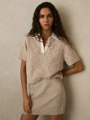 Reiss | Cotton-Blend Knit Polo Shirt in Neutral