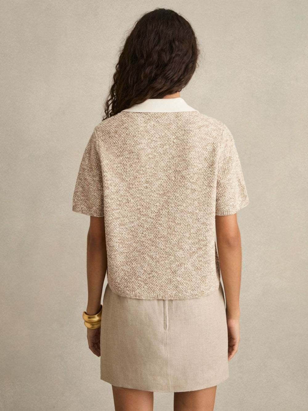 Reiss | Cotton-Blend Knit Polo Shirt in Neutral