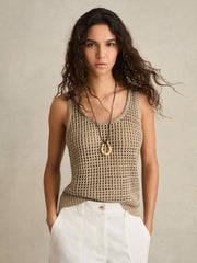 Reiss | Linen Open Knit Vest in Stone