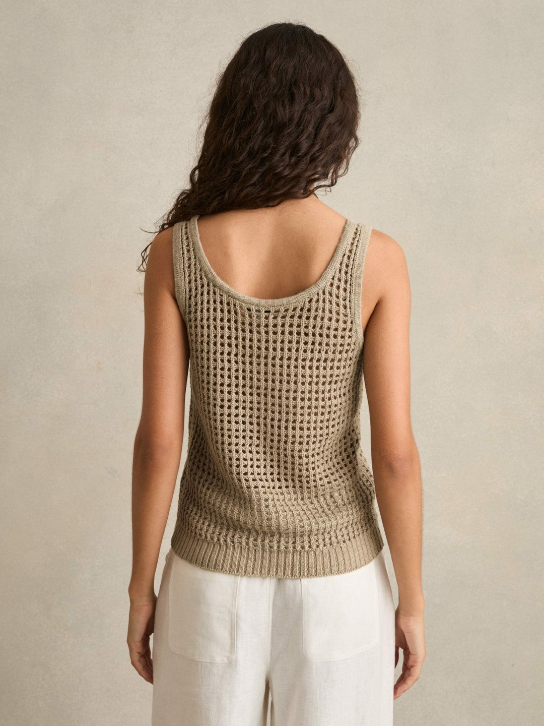 Reiss | Linen Open Knit Vest in Stone