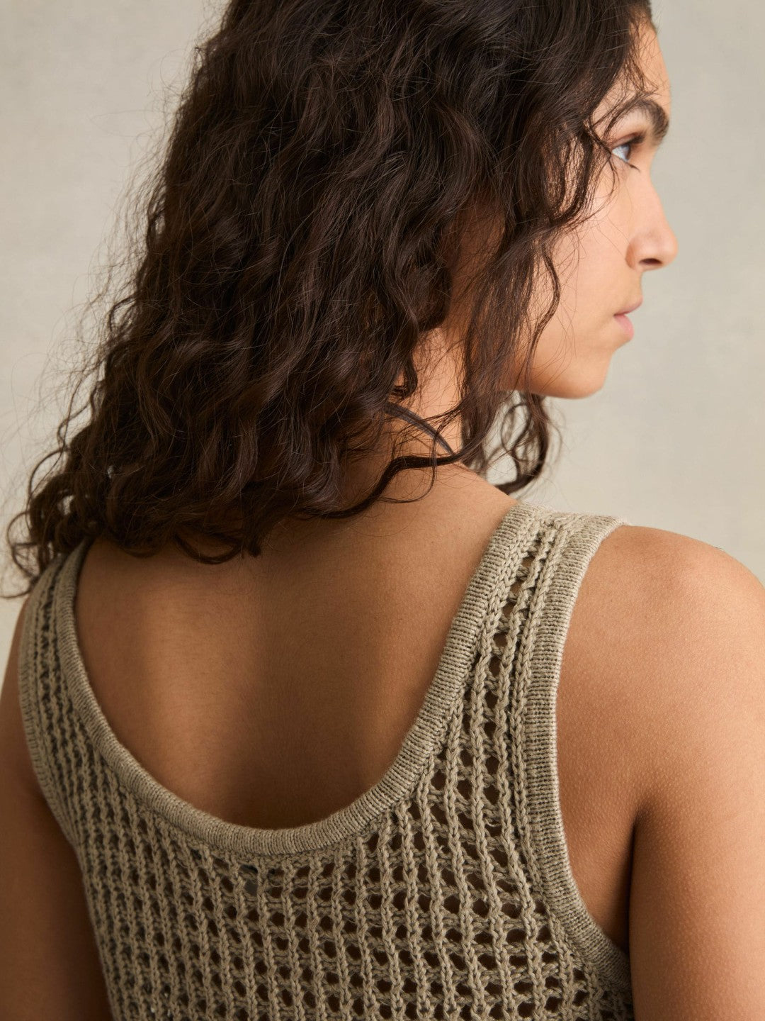 Reiss | Linen Open Knit Vest in Stone