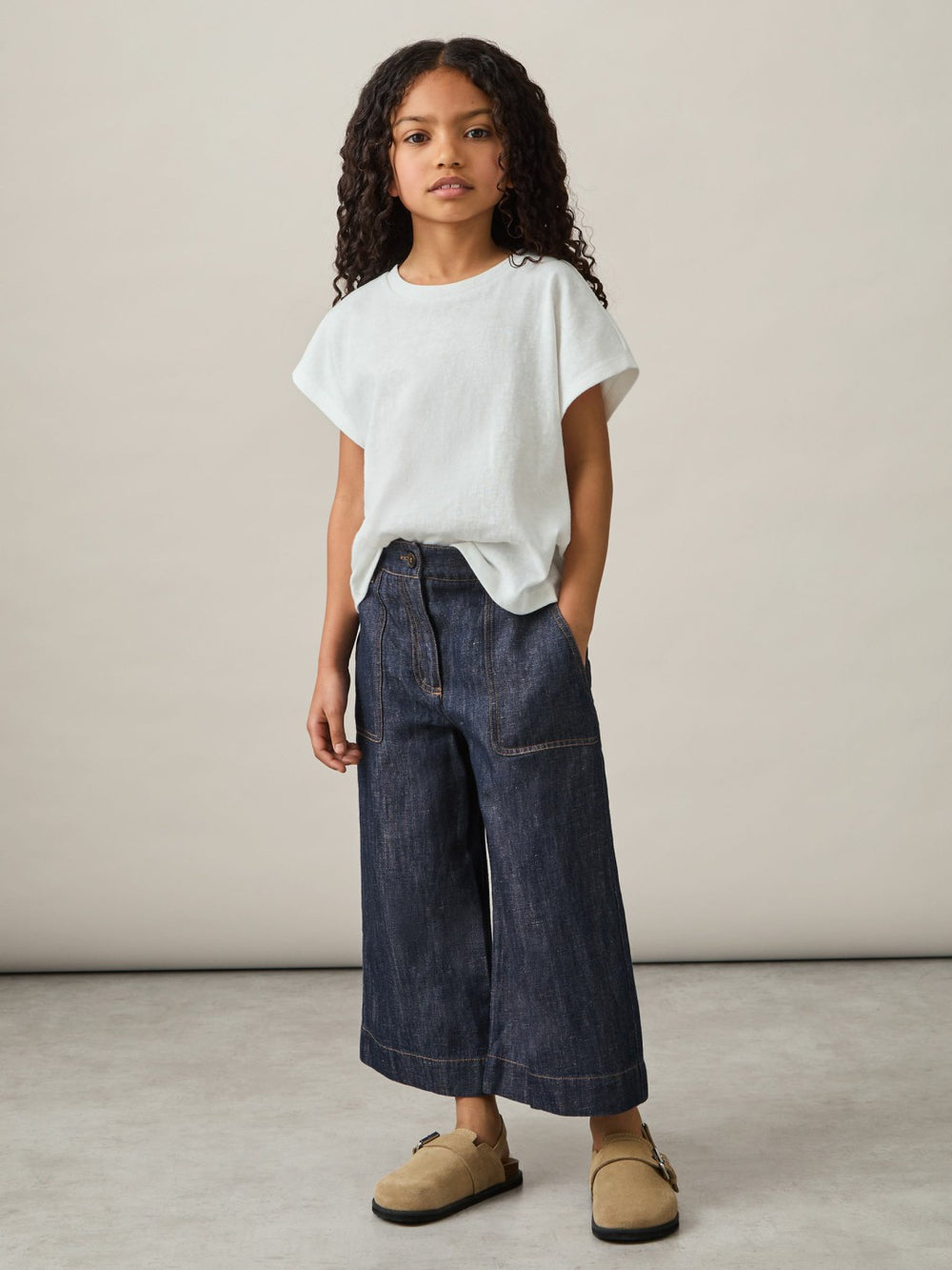 Reiss | 9-13 yrs Cotton-Linen Wide Leg Trousers in Indigo