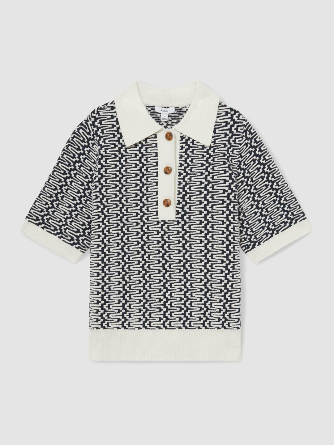 Reiss | Zig-Zag Knit Polo Shirt in Blue/Ivory