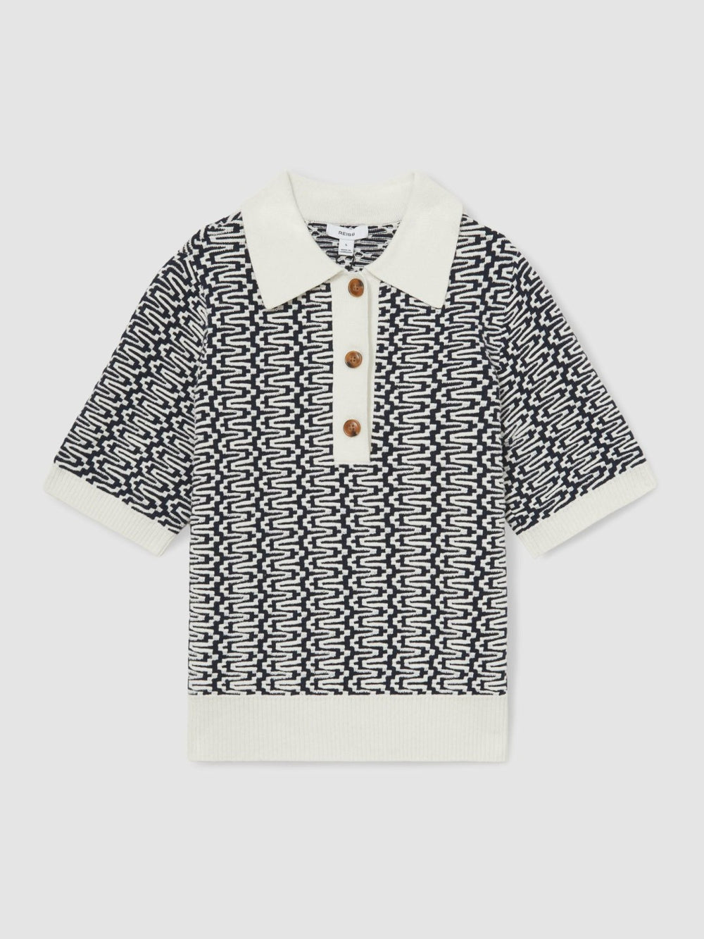 Reiss | Zig-Zag Knit Polo Shirt in Blue/Ivory