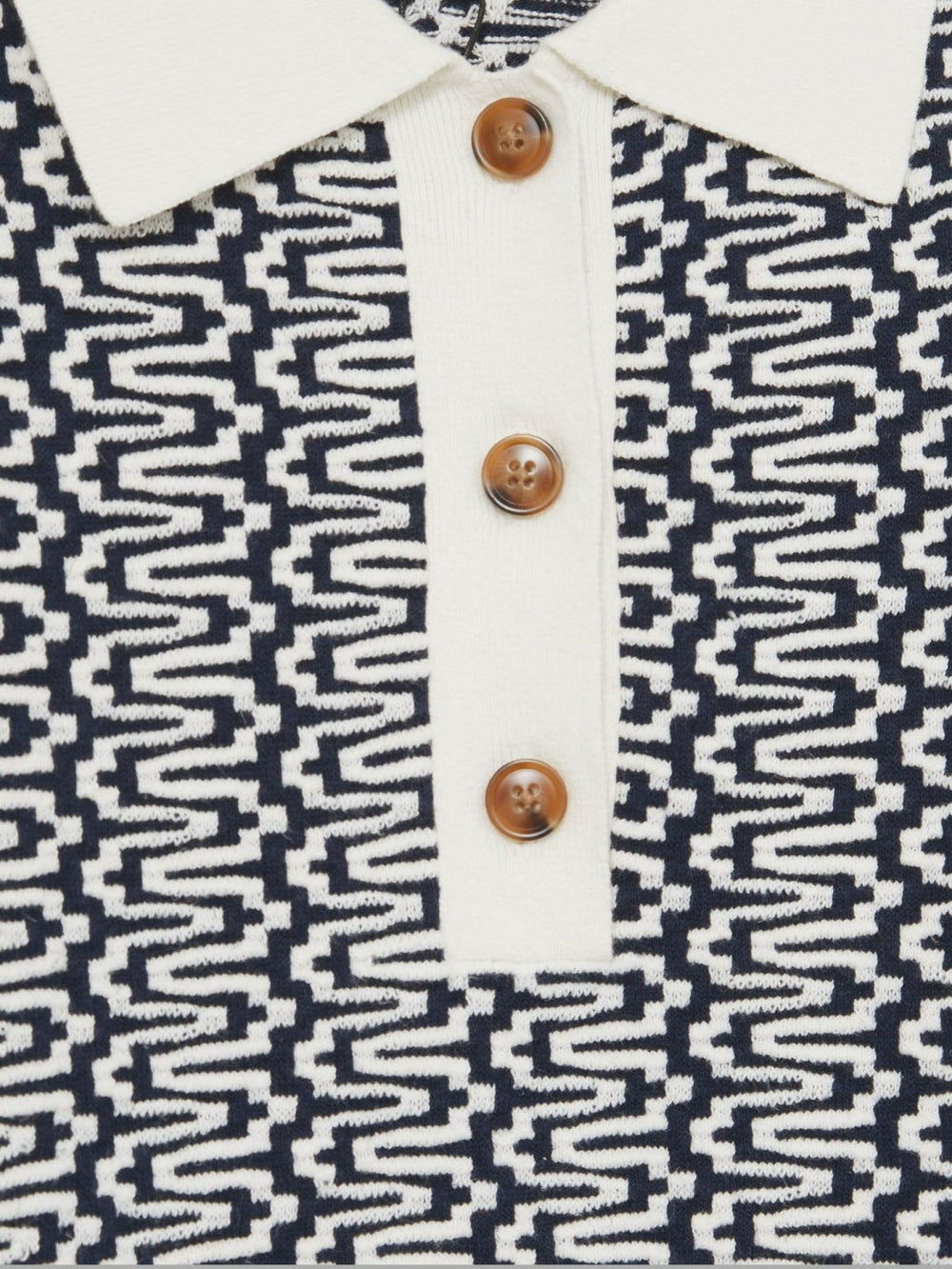 Reiss | Zig-Zag Knit Polo Shirt in Blue/Ivory