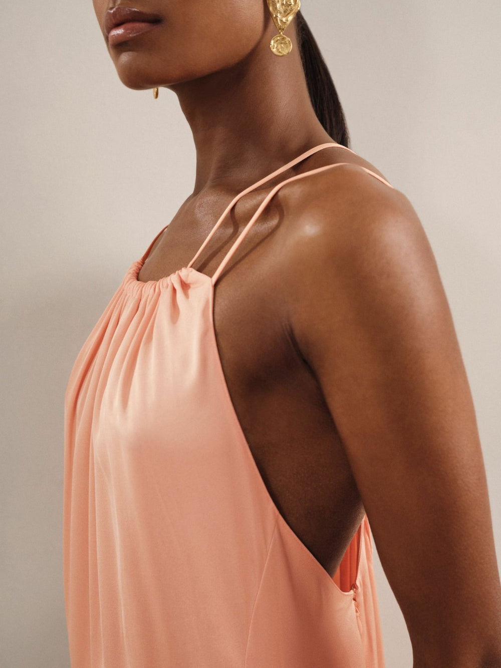 Reiss | Petite Satin Halterneck Maxi Dress in Peach