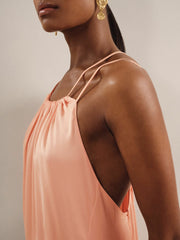 Reiss | Petite Satin Halterneck Maxi Dress in Peach