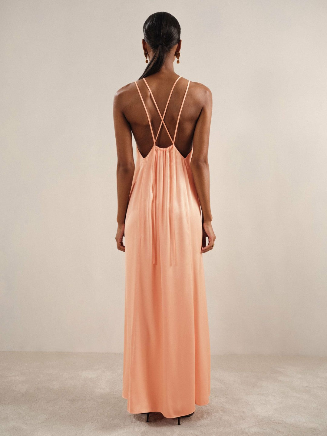 Reiss | Petite Satin Halterneck Maxi Dress in Peach