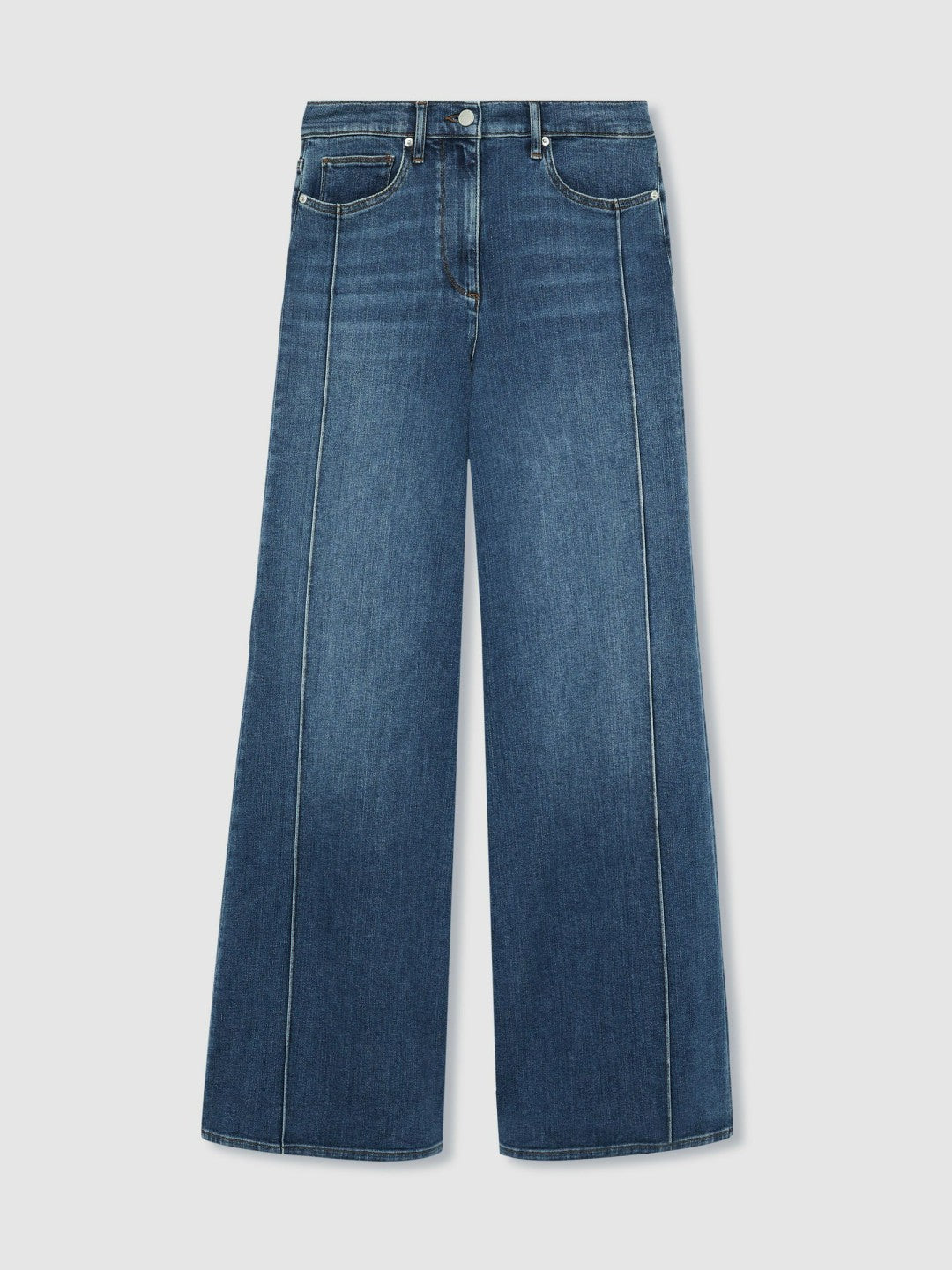 Reiss | Petite Stretch-Cotton Wide-Leg Jeans in Mid Blue